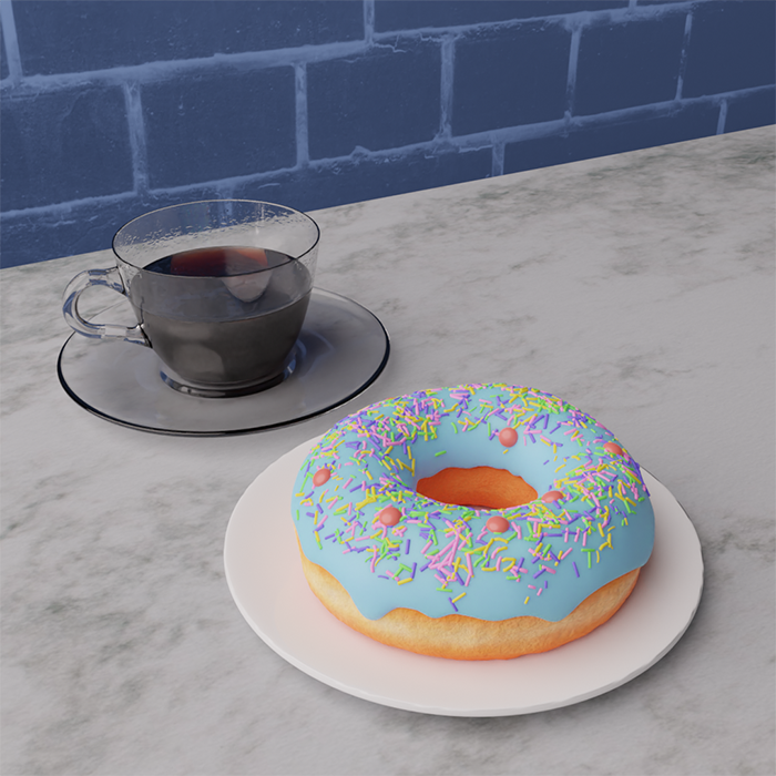 modélisation d'un donut et d'une tasse de café sur Blender