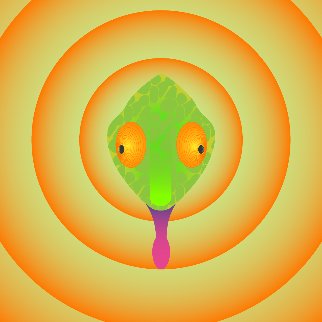 illustration de la tête d'un cameleon de face en flat design