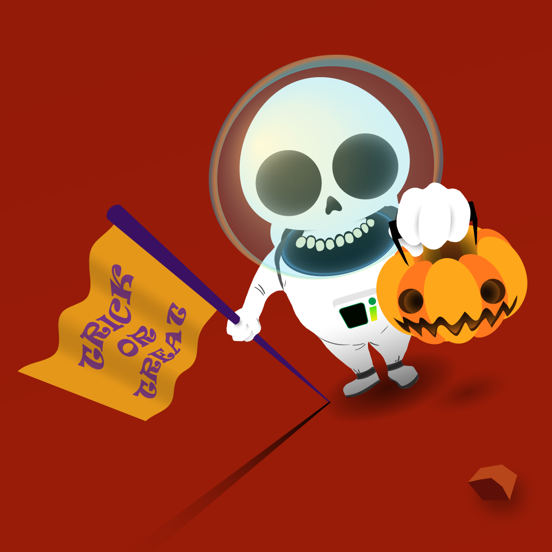 illustration d'un squelette cosmonote pour halloween 2023