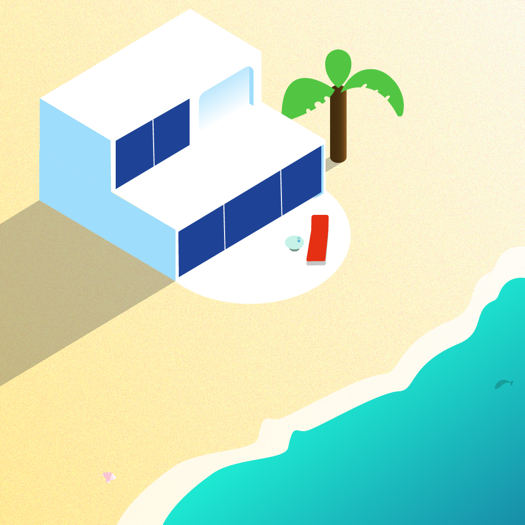 illustration en vue isométrique d'une maison sur la plage