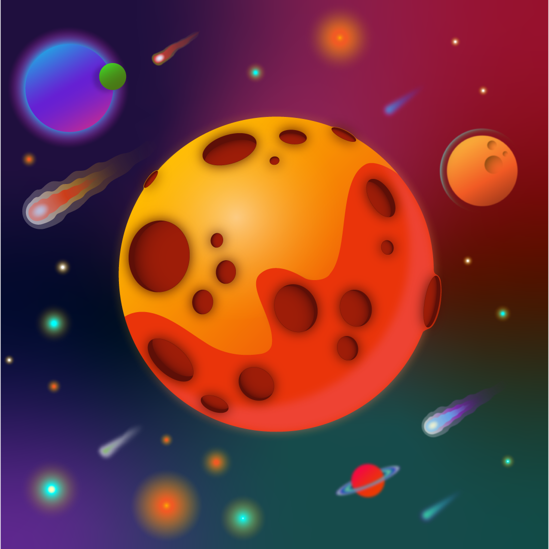 rafraichissement d'une ancienne illustration d'un décor dans l'espace avec une planete au centre
