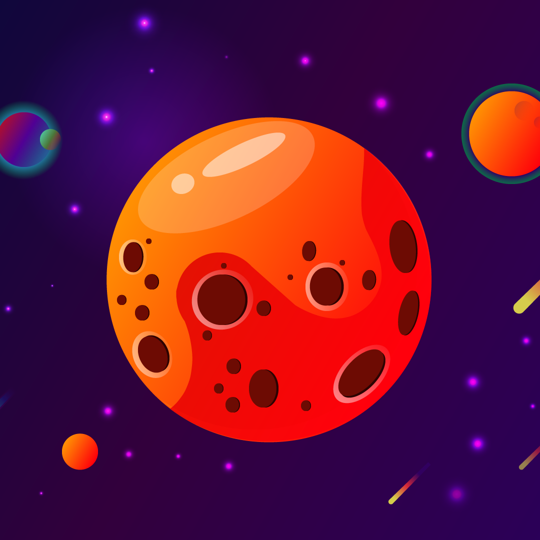 illustration d'un décor dans l'espace avec une planete au centre