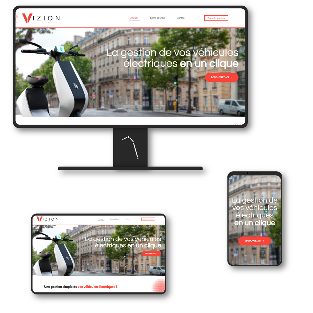 présentation du site web Vizion Connect en version bureau, tablette et mobile